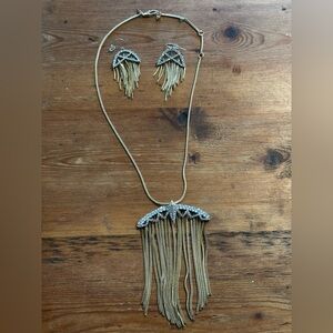 Alexis Bittar Vintage Fringe Gold and Crystal Necklace and Earrings